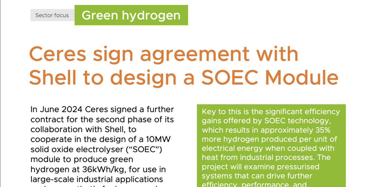 Cerers Shell Ceres sign agreement with Shell to design a SOEC Module - Ceres Power ...